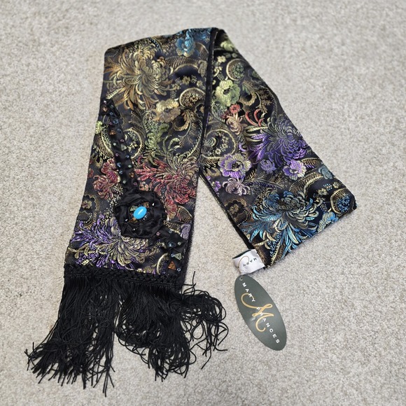 Mary Frances Accessories - Mary Frances Scarf  100% Polyester w/Appliqué Embellishment‎ And Beaded Fringe